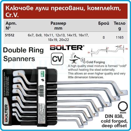 Ключове лули студено пресовани DIN838, к-т, 8 части, CrV, от 6-22mm, Bolter, 51512.