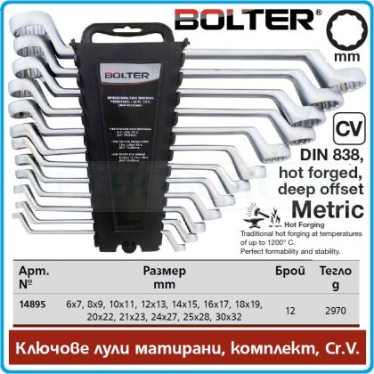 Ключове лули, ковани сатен/мат DIN838, пълен к-т, 12 части, CrV, от 6-32mm, Bolter, 14895.
