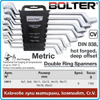 Ключове лули, ковани сатен/мат DIN838, комплект 8 части, CrV, от 6-22mm, Bolter, 14875.
