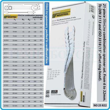 Ключове звездогаечни DIN3113, к-т 21 части, 15°, CrV, от 6-32mm, Proxxon, 23 822.