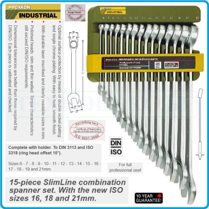 Ключове звездогаечни DIN3113, к-т 15 части, 15°, CrV, от 6-21mm, Proxxon, 23 821.