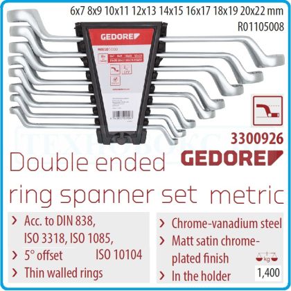 Ключове лули, ISO10104, DIN838, комплект, 8 части, 5°, CrV, от 6-22mm, Gedore, R1105008.