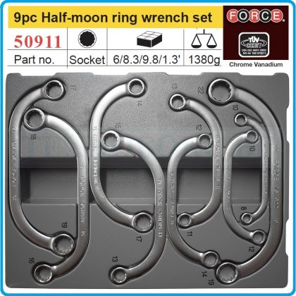 Ключове звезди извити, от 8-22mm, дъги двустранни, к-т 9 части, CrV, Force, 50911.