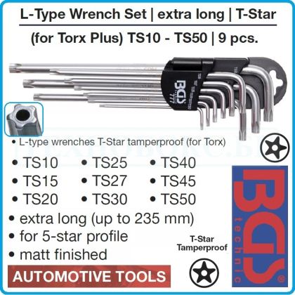 Петограми Г-Torx с отвор, к-т 9 броя, от TS10H-TS50H, свити на 90°, дълги XLTSH, ISO10664, BGS, 777.