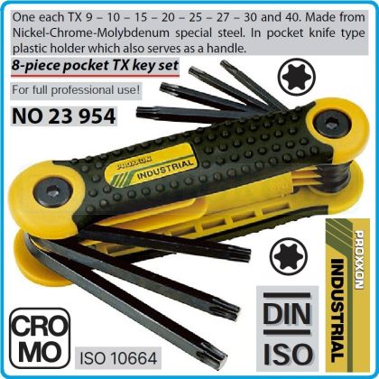 Шестограми Torx сгъваеми, 0 - 180°, от T9-T40, к-т 8 броя, къси, ISO 10664, Proxxon, 23954.