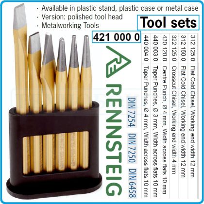 Секачи, пробой и избивач к-т 6 части, 12x125-150mm, Ø3-4mm, център 4x120mm, RENNSTEIG, 4210000.