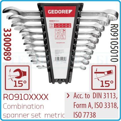 Ключове звездогаечни, от 8-22mm, к-т от 10 части, CrV, DIN3113, ISO3318, UD profile, Gedore, R9105010.