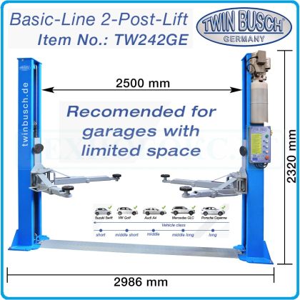 Подемник двуколонен, 4.2t, за ниски и тесни помещения, с електромагнитни спирачки, Twin Busch, TW 242 GE