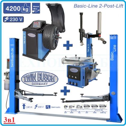 3в1, Подемник + Баланс + Демонтаж машини, к-т 4.2t, 24″, 230V, Twin Busch, TW 242 M + TWF-00 + TWX-11.