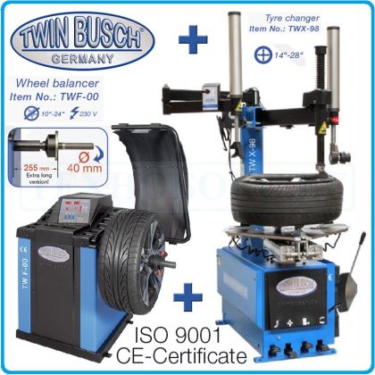 2в1, Баланс и демонтаж машини за гуми, к-т 10"-24″-28", 1.1kW, полуавтомат, Twin Busch, TWF-00 + TWX-98.