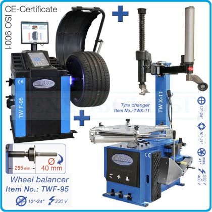 2в1, Баланс и демонтаж машини за гуми, к-т 10"-24″, 230V - 1.1kW, TFT дисплей, Twin Busch, TWF-95 + TWX-11.