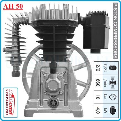 Компресорна глава, бутална, ремъчна, маслена, 660 L/min, 10Bar, Lacme, AH 50