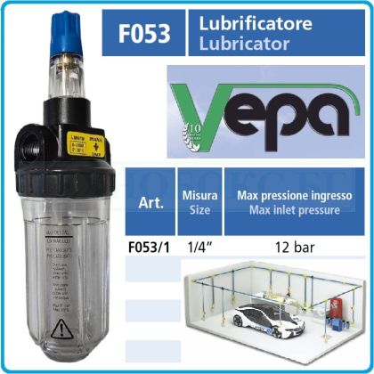 Омаслител пневматичен, регулируем, 1/4", 1400l/min, 12Bar, за сгъстен въздух, Vepa, F053/1.
