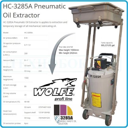 Вана за източване на масла и шприц, 6.5l/min, 48/80l, за камиони, Wolfe, W-3285A