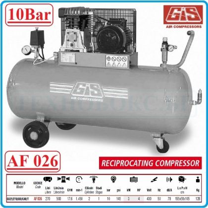 Компресор, Бутален, 270L, 500L/min, 10Bar, GIS, AF026