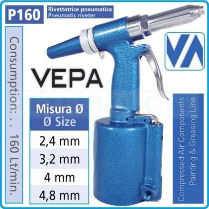 Попнитачка, пневматична, PRO, 5-7Bar, 2.4-4.8mm, Vepa, P160/1