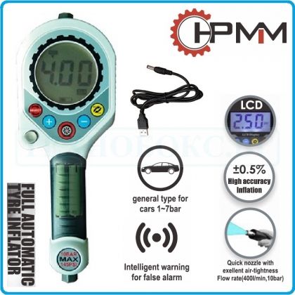 Пистолет дигитален за помпане на гуми, LCD, инфлатор, 10Bar, 3.7V, HPMM, HJ919