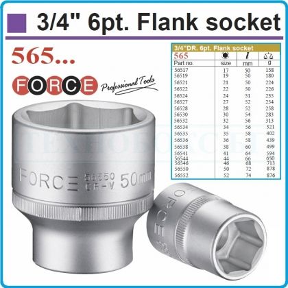 Вложка къса, 3/4", от 17-65mm, шестограм на 20mm, Force, 565-17/65
