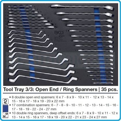 Модул с инструменти 3/3, вложка за количка, 35бр звезди гаечни и лули 6-27mm, BGS, 4089