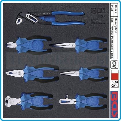 Модул с инструменти 2/3, вложка за количка, 7бр клещи PVC дръжки, BGS, 4133