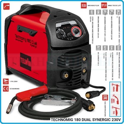 Телоподаващ апарат, CO2, 230V, 170А, за MIG-MAG/MMA/TIG, Telwin, TECHNOMIG 180, 816075.