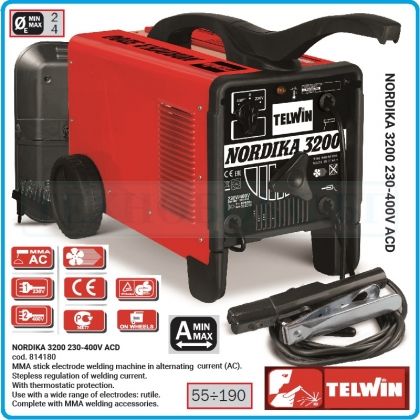 Електрожен 190A, MMA заваръчен апарат, Ø2-4mm, NORDIKA 3200 230-400V ACD, Telwin, 814180.