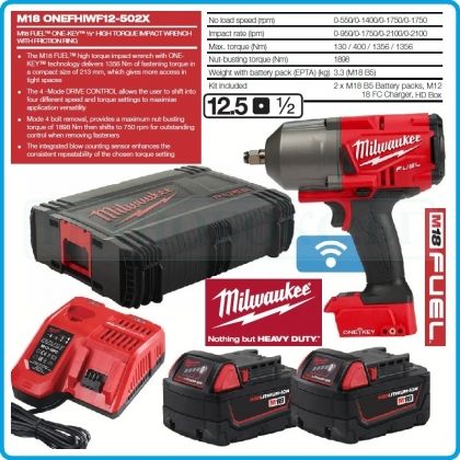 Гайковерт акумулаторен, ударен на 1/2", 1356 Nm, 18V 5.0Ah, One-Key, Milwaukee, M18O-F12-502X.