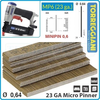 Щифтове - пирони за такер, 10-20 000бр, тип 23GA Ø0.64 x 12-30mm, Torreggiani, MP6-12-30.