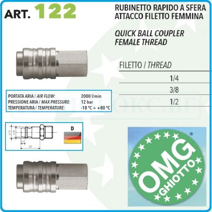 Бърза връзка, накрайник, за въздух, с вътрешна резба, 3 размера, OMG, 122