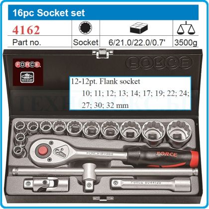 Гедоре, дванадесетостен 16ч. на 1/2", вложки 10-32mm к-т, Force, 4162