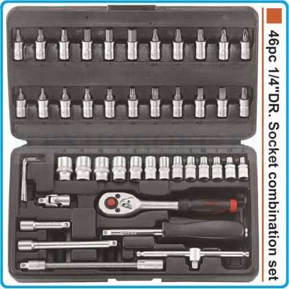 Гедоре, шестостен 46ч. на 1/4", вложки 4-14mm + Torx, Hex, SL, PH, PZ к-т, Force, 2462