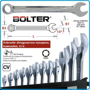 Ключове звездогаечни, горещо ковани, полирани, DIN3113, к-т, 12 части, CrV, от 6-22mm, Bolter, 14737.
