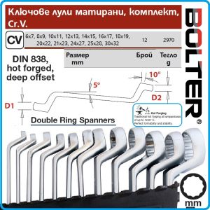 Ключове лули, ковани сатен/мат DIN838, пълен к-т, 12 части, CrV, от 6-32mm, Bolter, 14895.