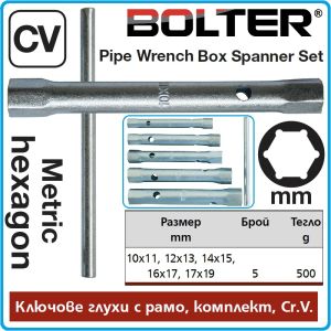 Ключове глухи - тръбни с върток, сатен/хром DIN896, к-т 5 части, CrV, от 10-19mm, Bolter, 52615.