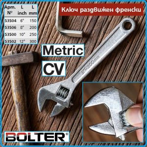 Ключ раздвижен, френски, 6"-12" Eco, 4 размера, захвати от 0-36mm, IS9181, CrV, Bolter, 53500-6.