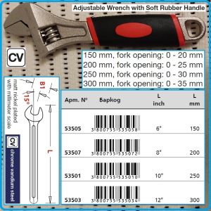 Ключ раздвижен, френски, 6"-12" Pro, 4 размера, захвати от 0-36mm, IS9181, CrV, Bolter, 53501-7.