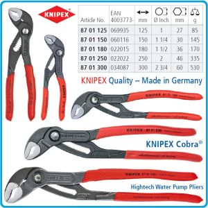 Клещи раздвижни Cobra, ключ с бутон, 2in1, 125-560mm, 7 р-а, захвати от 0-27-120mm, CrV, Knipex, 8701125-560.