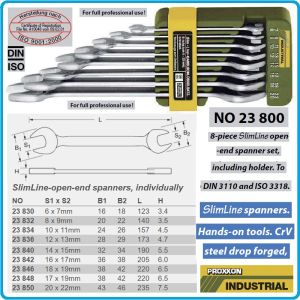 Ключове гаечни, SlimLine, DIN3110, к-т 8 части, 15°, CrV, от 6-22mm, Proxxon, 23800.