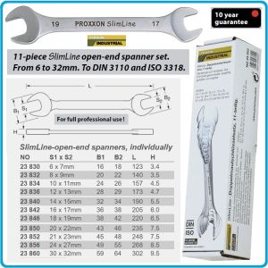 Ключове гаечни хромирани DIN3110, к-т 11 части, 15°, CrV, от 6-32mm, Proxxon, 23802.