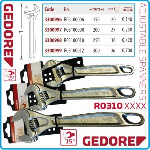 Ключ раздвижен, гаечен, 6"-12" Pro, DIN3117, 4 размера, захвати от 0-36mm, CrV, Gedore, R3106-12.
