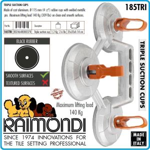 Вакуум за плочи, тройна вендуза, лапа, дръжка триплекс, 3xØ115mm, 140kg, Raimondi, 185TRI.