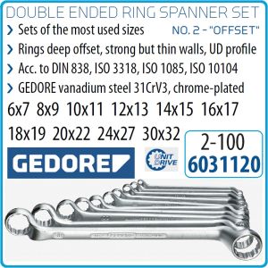 Ключове лули, DIN838, ISO1085, пълен к-т, 10 части, UD profil, 5°, 31CrV3, от 6-32mm, Gedore, 2-100.