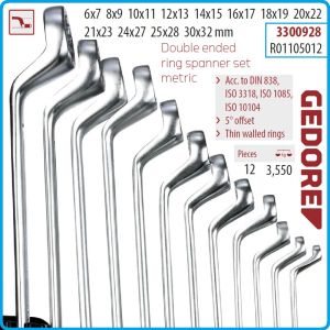 Ключове лули, ISO10104, DIN838, пълен к-т, 12 части, 5°, CrV, от 6-32mm, Gedore, R1105012.
