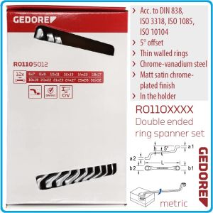 Ключове лули, ISO10104, DIN838, пълен к-т, 12 части, 5°, CrV, от 6-32mm, Gedore, R1105012.