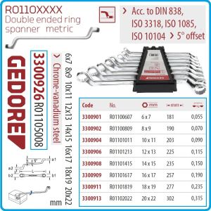 Ключове лули, ISO10104, DIN838, комплект, 8 части, 5°, CrV, от 6-22mm, Gedore, R1105008.
