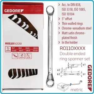 Ключове лули, ISO10104, DIN838, комплект, 8 части, 5°, CrV, от 6-22mm, Gedore, R1105008.