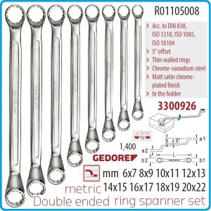 Ключове лули, ISO10104, DIN838, комплект, 8 части, 5°, CrV, от 6-22mm, Gedore, R1105008.