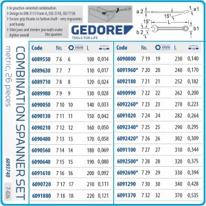 Ключове звездогаечни, от 6-32mm, пълен к-т, 26 части, 31CrV3, DIN3113, ISO7738, UD profile, Gedore, 7-026.