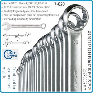 Ключове звездогаечни, от 8-32mm, пълен к-т, 20 части, 31CrV3, DIN3113, ISO7738, UD profile, Gedore, 7-020.