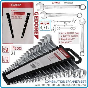 Ключове звездогаечни, от 6-32mm, к-т от 21 части, CrV, DIN3113, ISO3318, UD profile, Gedore, R9105021.